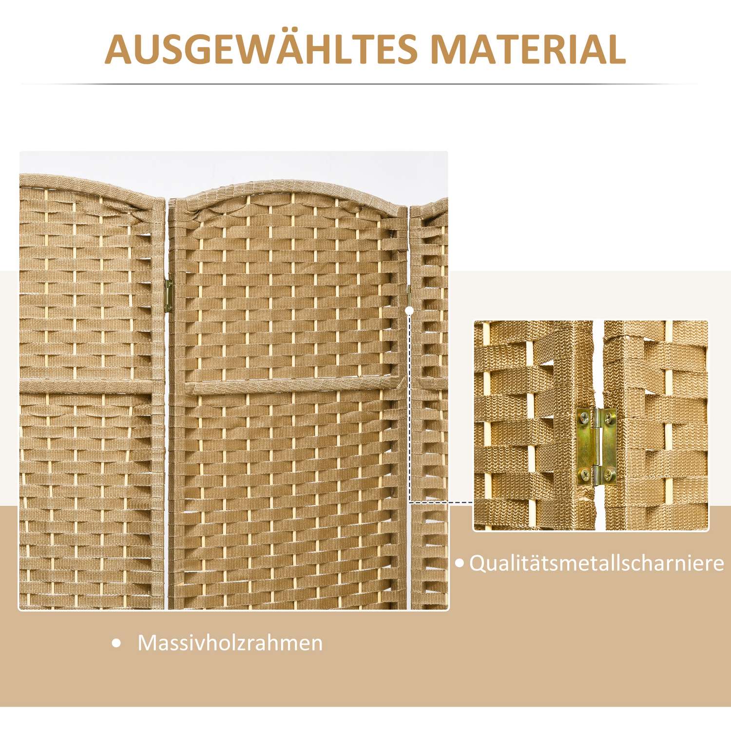 8-panels fällbar rumsavdelare, polypropen, naturligt trä