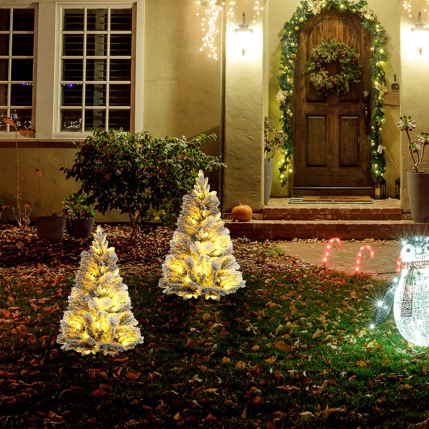 Konstgjorda julgranar, 90 cm, 100 LED-ljus, set om 2