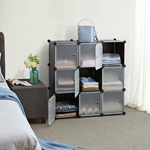 9-Cube Black Storage Organizer med dører, enkel montering