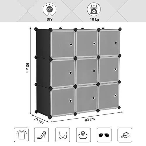 9-Cube Black Storage Organizer med dører, enkel montering