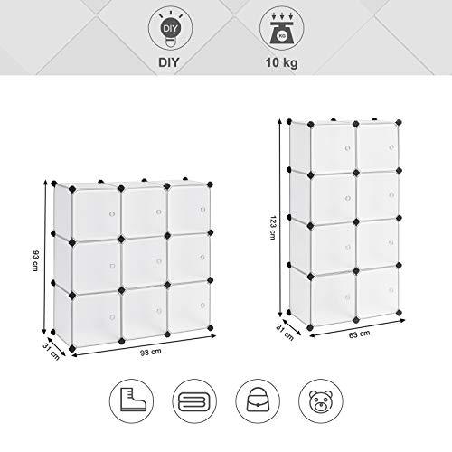 9-kubers hvit oppbevaringsorganisator med støvfrie dører