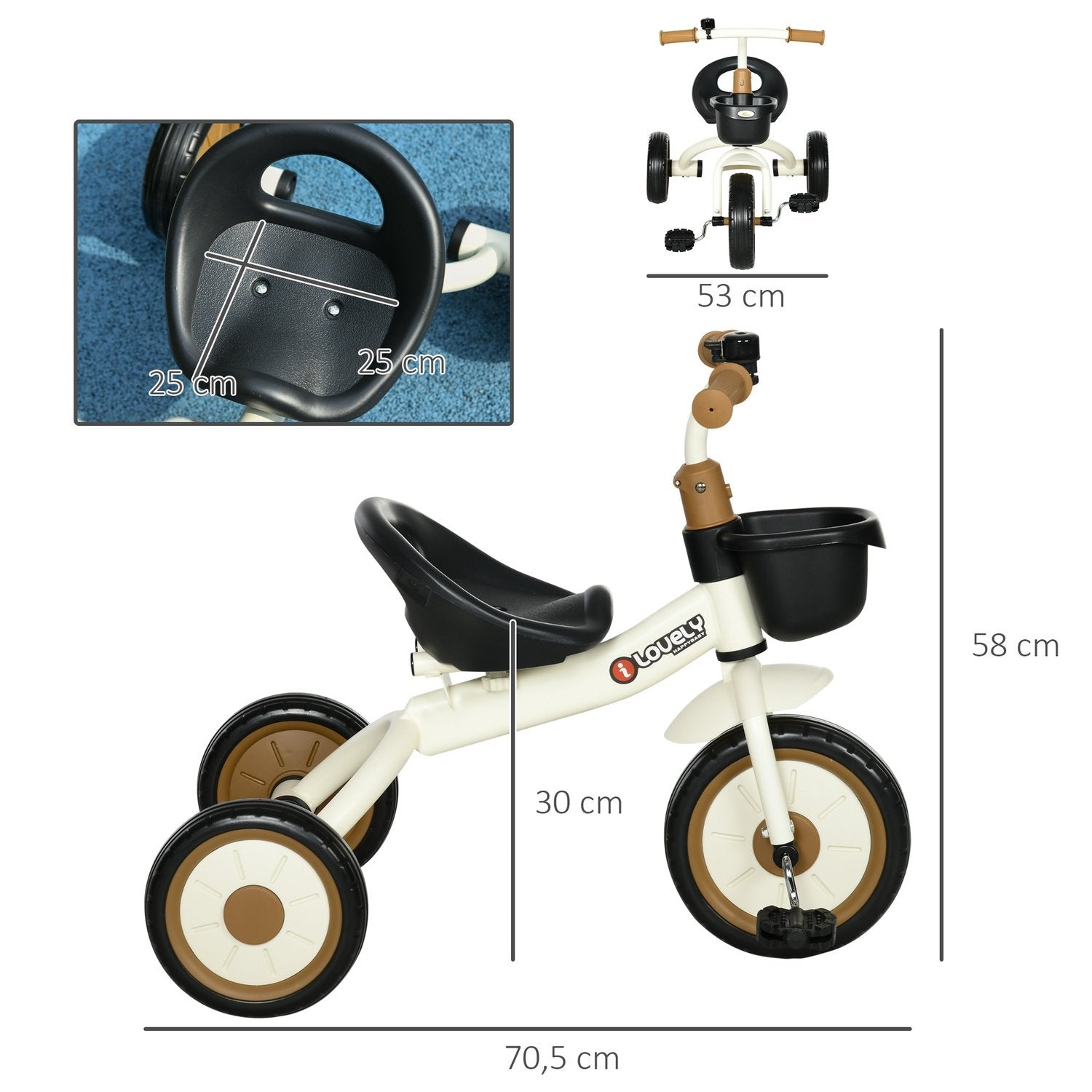 Trehjulssykkel, barnesykkel med justerbart sete, balansesykkel med sykkelkurv, ringeklokke, barnesykkel med pedaler, balansesykkel for barn 2-5 år