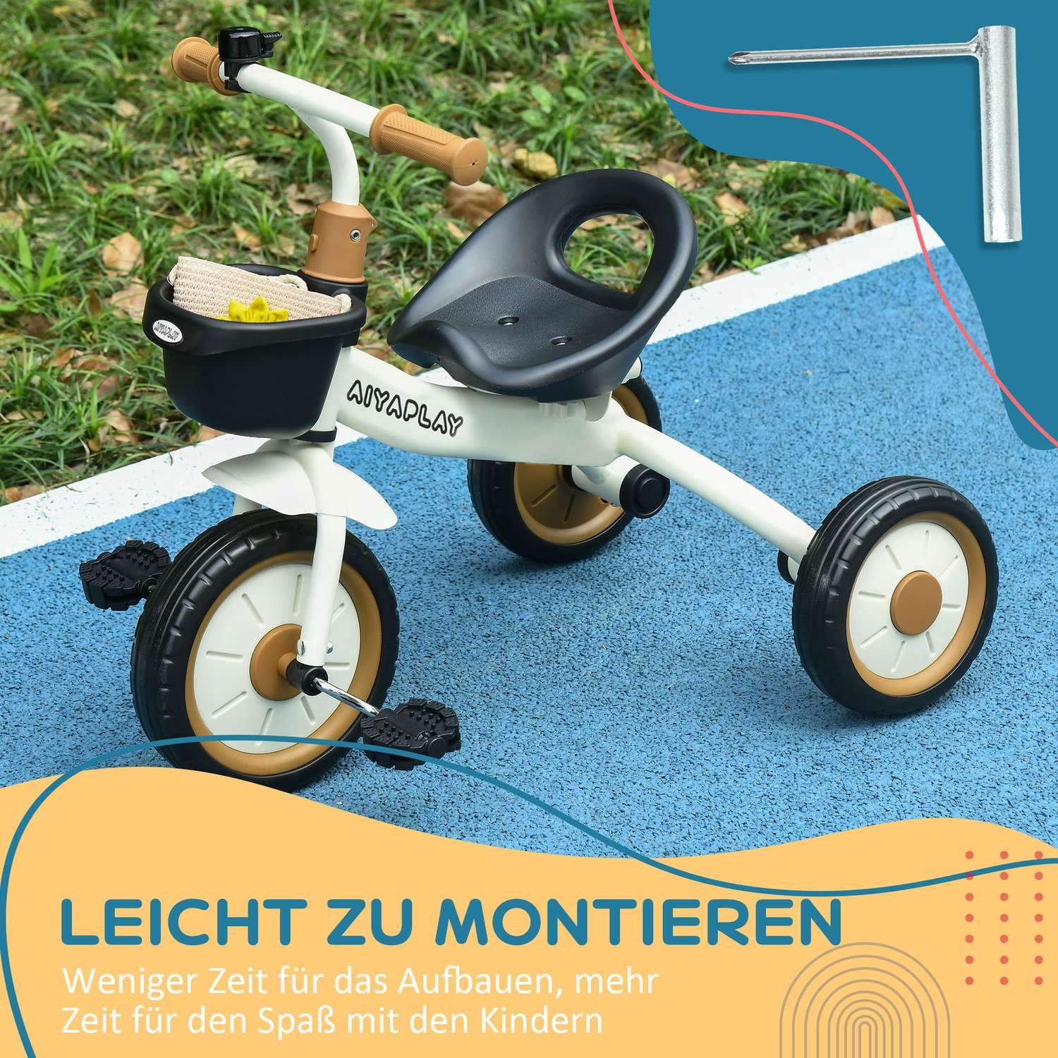 Trehjulssykkel, barnesykkel med justerbart sete, balansesykkel med sykkelkurv, ringeklokke, barnesykkel med pedaler, balansesykkel for barn 2-5 år