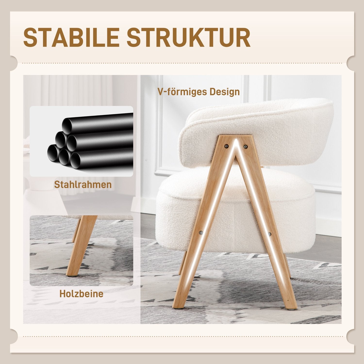 Accentfåtölj, fleeceklädsel, träben, vit