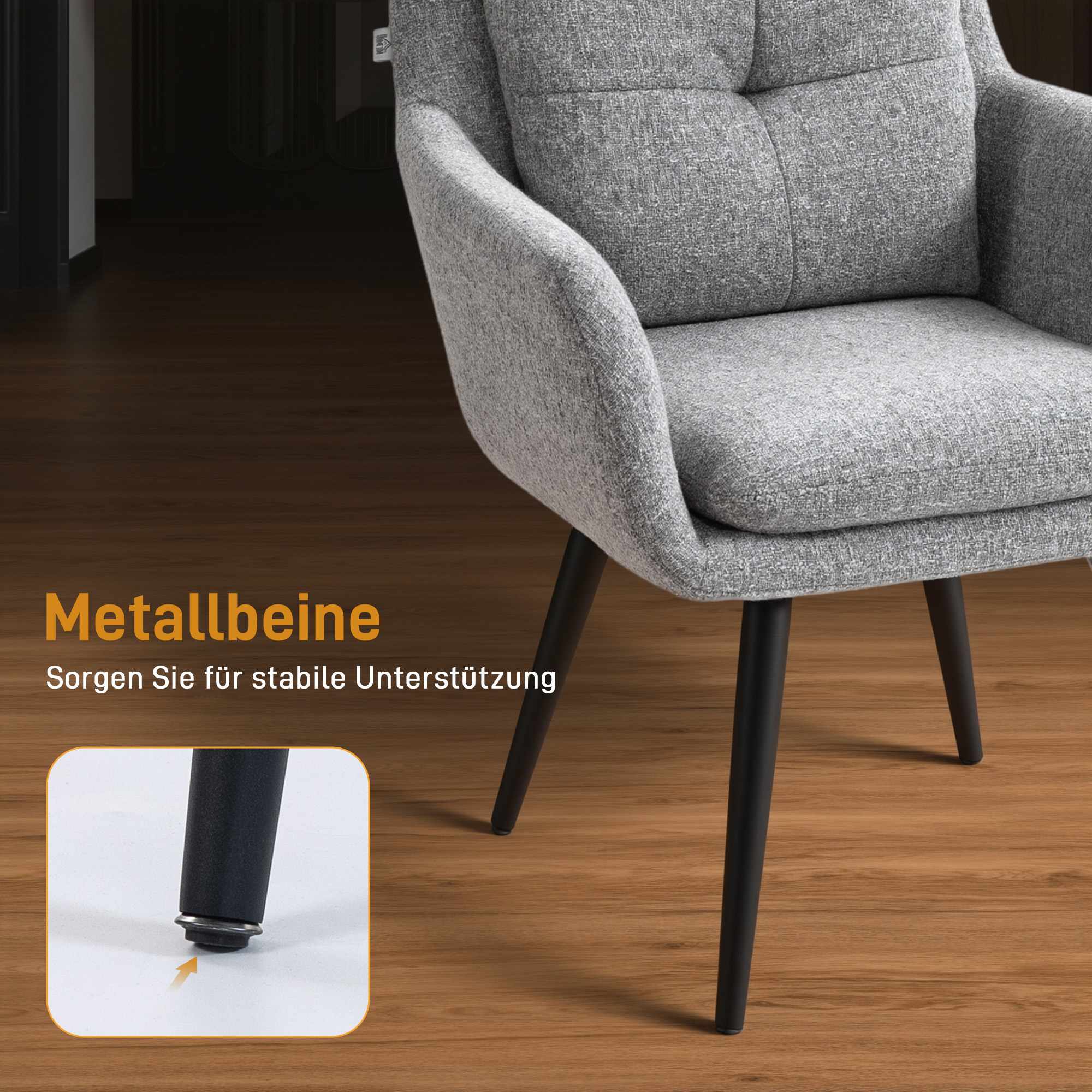 Accentstol med metallben, linne-look, ljusgrå