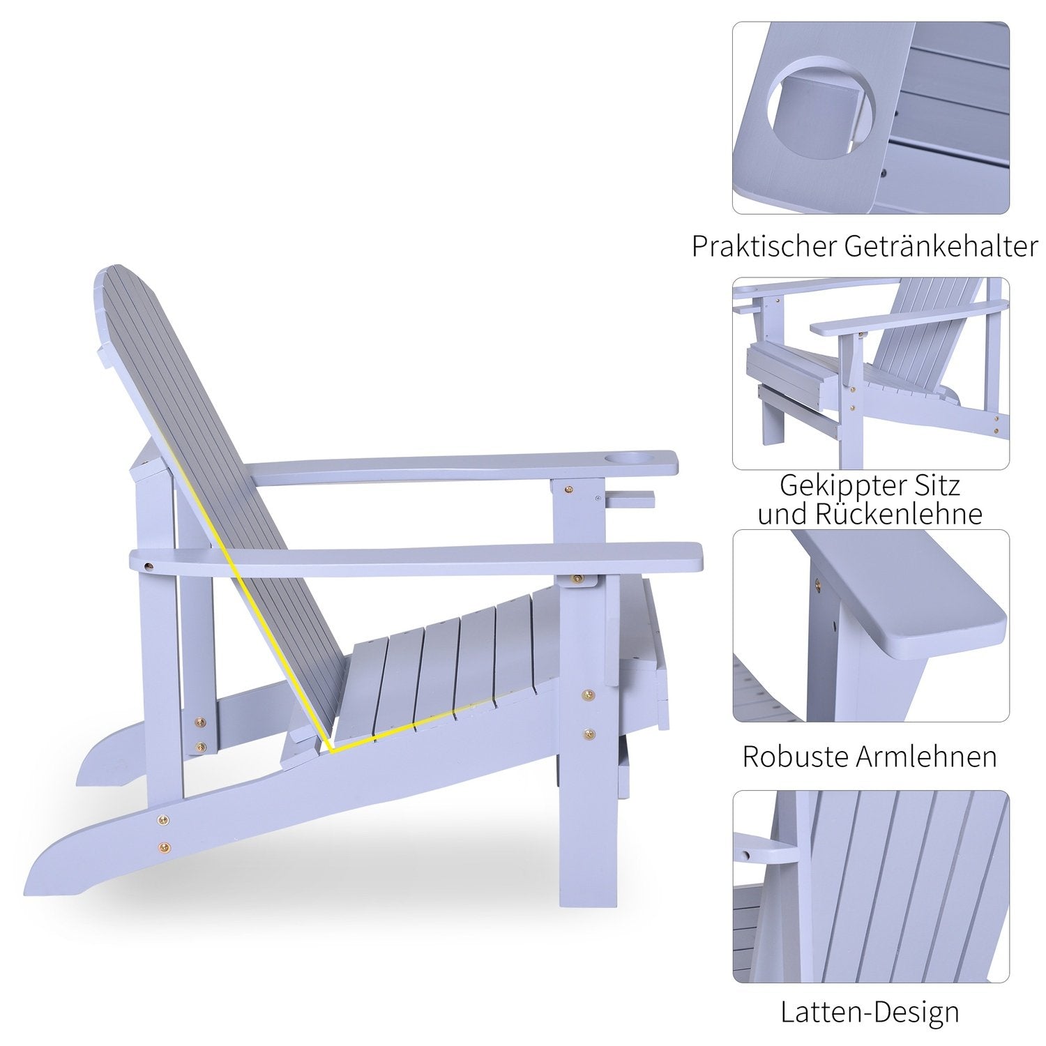 Adirondack Hagestol Med koppholder Hagestol Balkongstol Heltre Grå 72,5 X 97 X 93 Cm