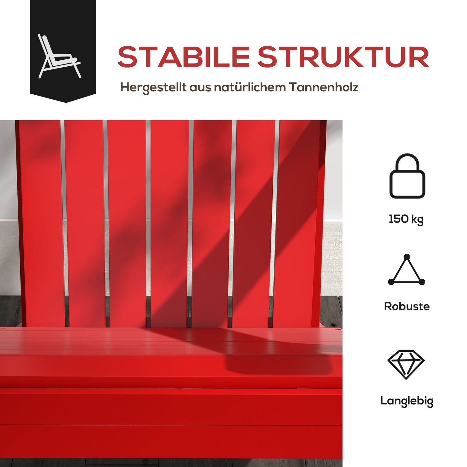 Adirondack trädgårdsstol, rött massivt trä med mugghållare