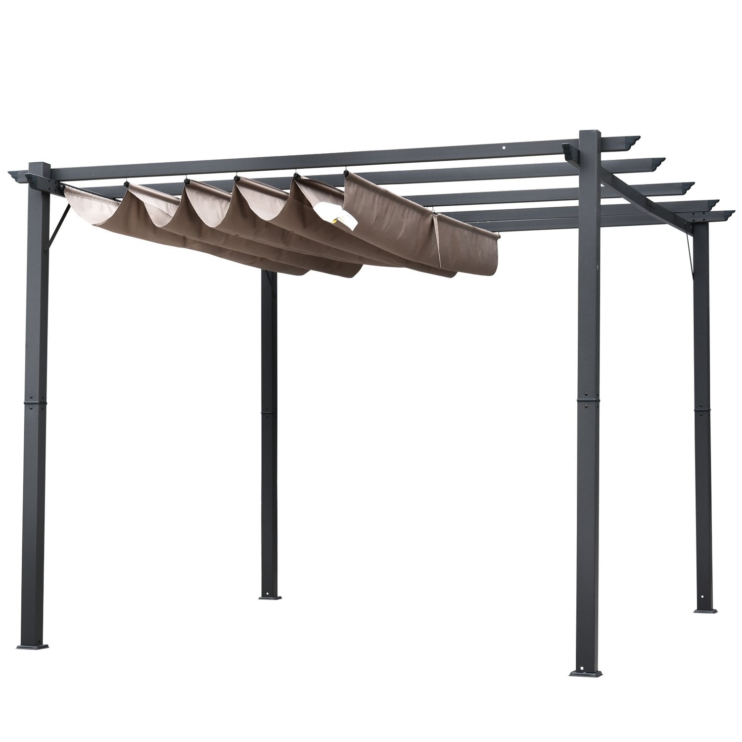 Pergola Paviljong Uteplass Baldakin Med Skyvetak Hage Aluminium Kullgrå + Kaffe Brun 3X3X2,23 M