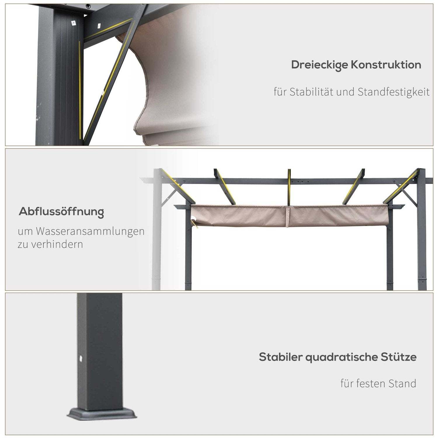 Pergola Paviljong Uteplass Baldakin Med Skyvetak Hage Aluminium Kullgrå + Kaffe Brun 3X3X2,23 M