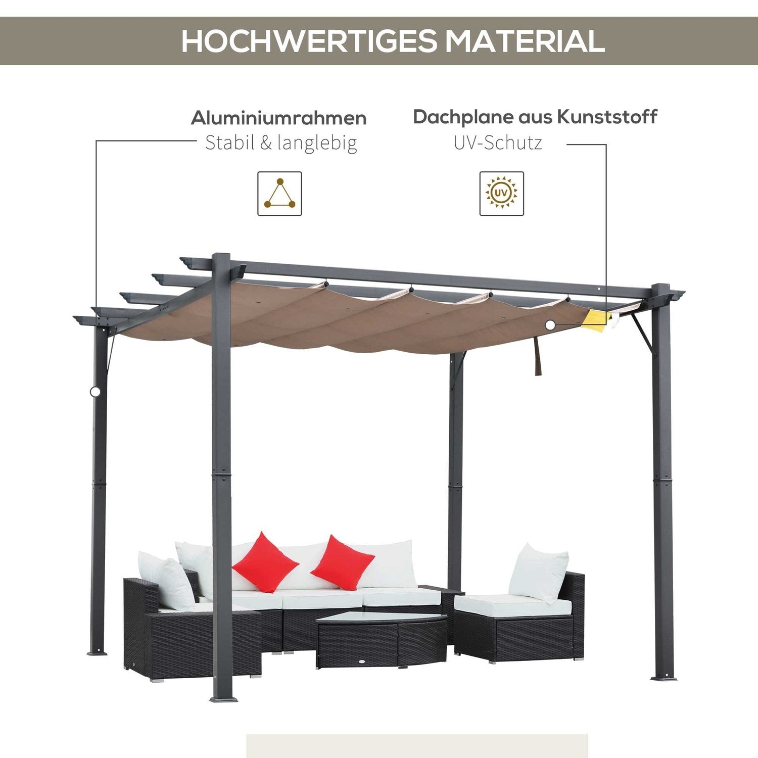 Pergola Paviljong Uteplass Baldakin Med Skyvetak Hage Aluminium Kullgrå + Kaffe Brun 3X3X2,23 M