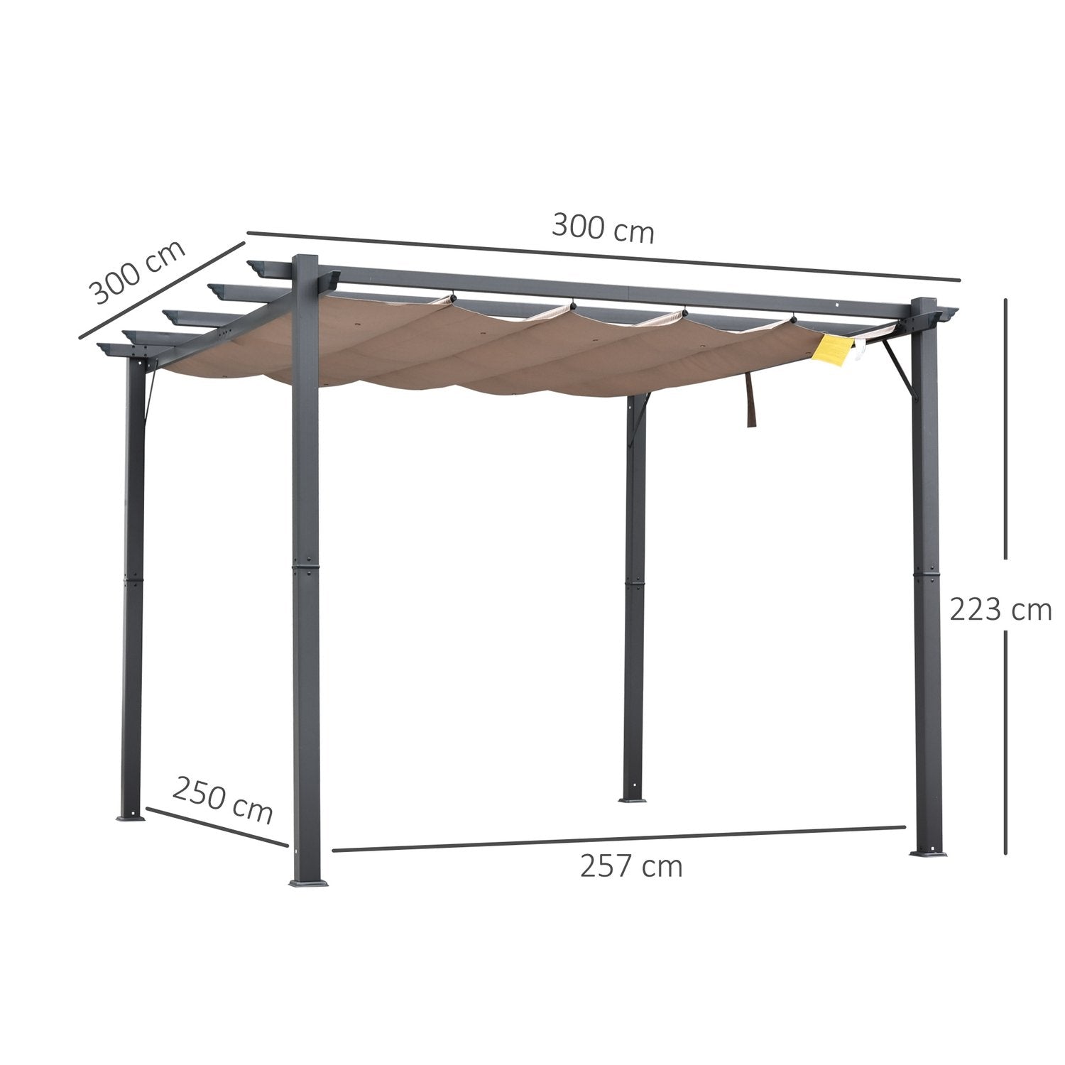 Pergola Paviljong Uteplass Baldakin Med Skyvetak Hage Aluminium Kullgrå + Kaffe Brun 3X3X2,23 M