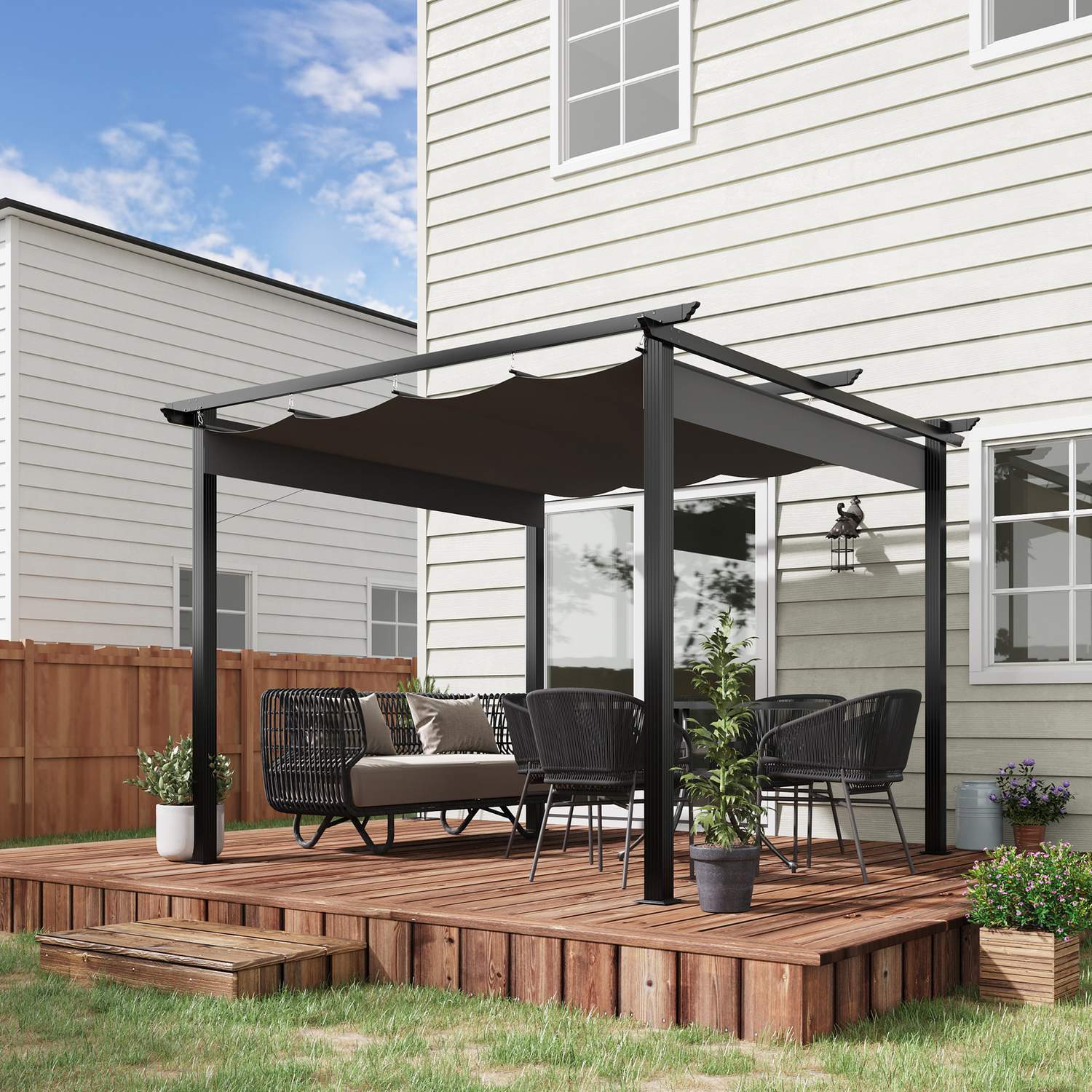 Pergola 2,95 X 2,95 M Gazebo Altantak Med Skjuttak Aluminium Polyester Grå