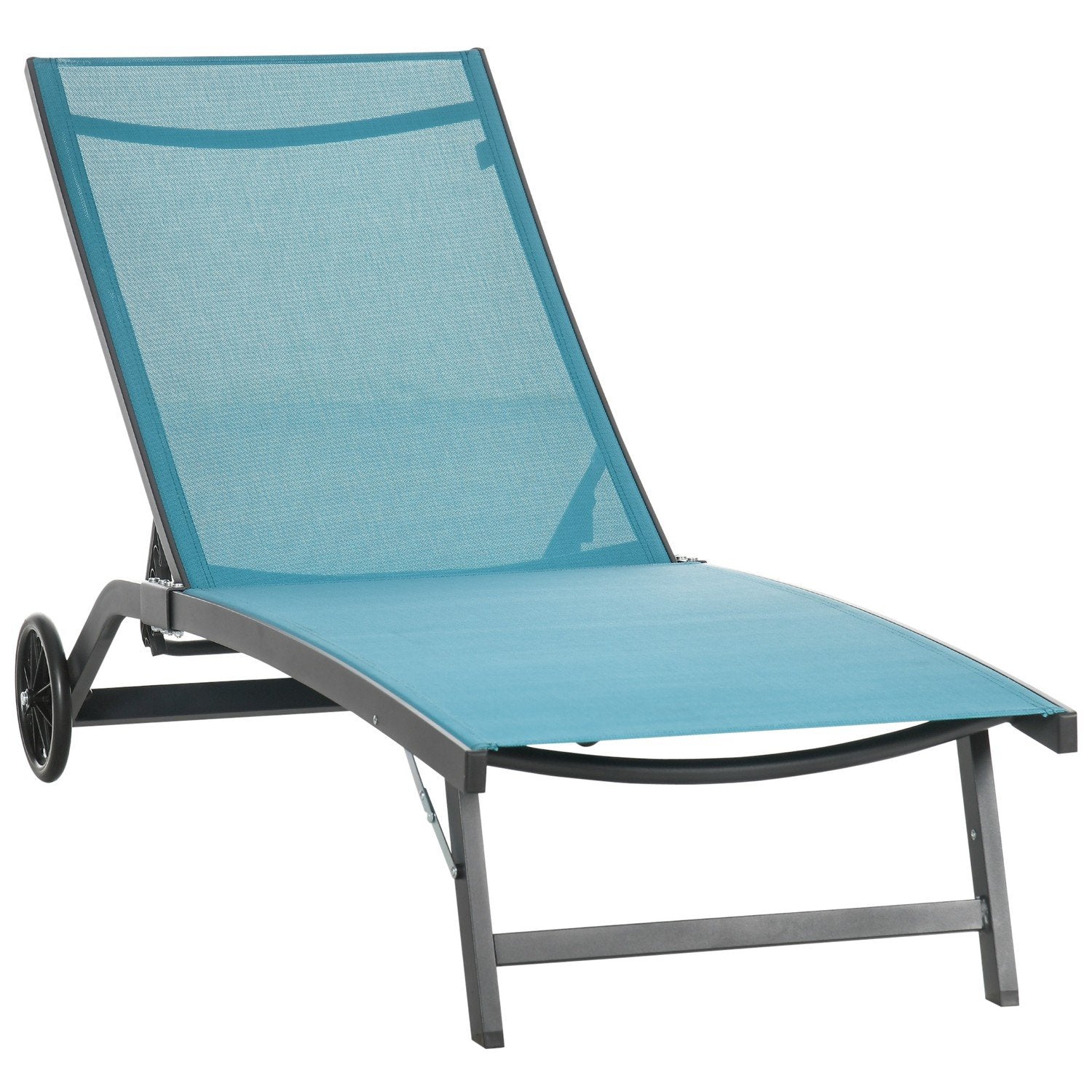 Solseng, Solseng Med Hjul, Relax Stol Med Justerbar Ryggstøtte, Hagestol, Polyester, Aluminium, Blå, 195 X 165 X 102 Cm