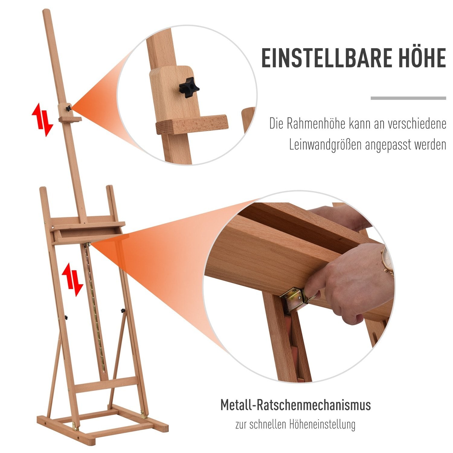 Staffeli Studio staffeli laget av bøketre, høyde- og vinkeljusterbar, med oppbevaringsrom, naturlig, 53X50,5X171-230 cm