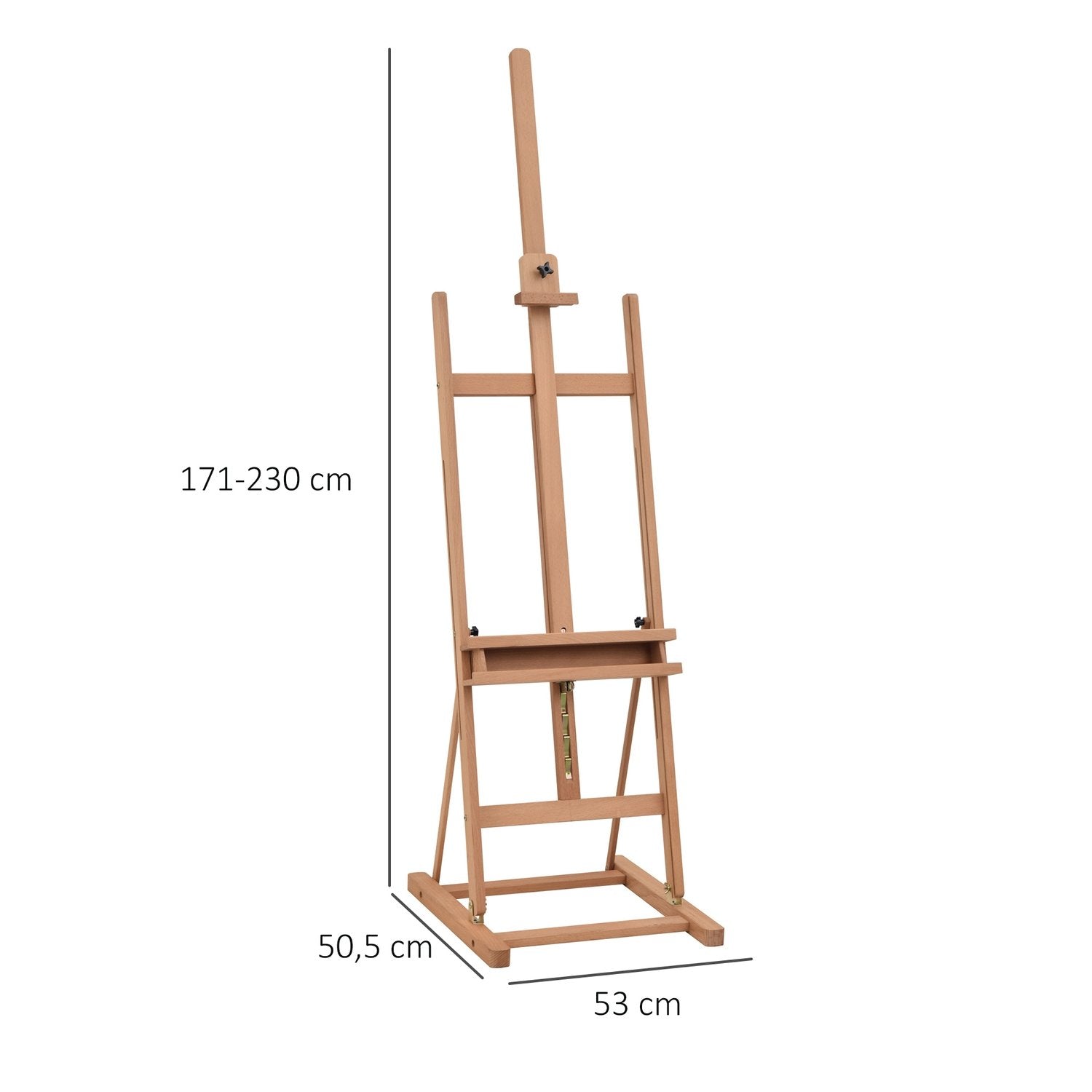 Staffeli Studio staffeli laget av bøketre, høyde- og vinkeljusterbar, med oppbevaringsrom, naturlig, 53X50,5X171-230 cm