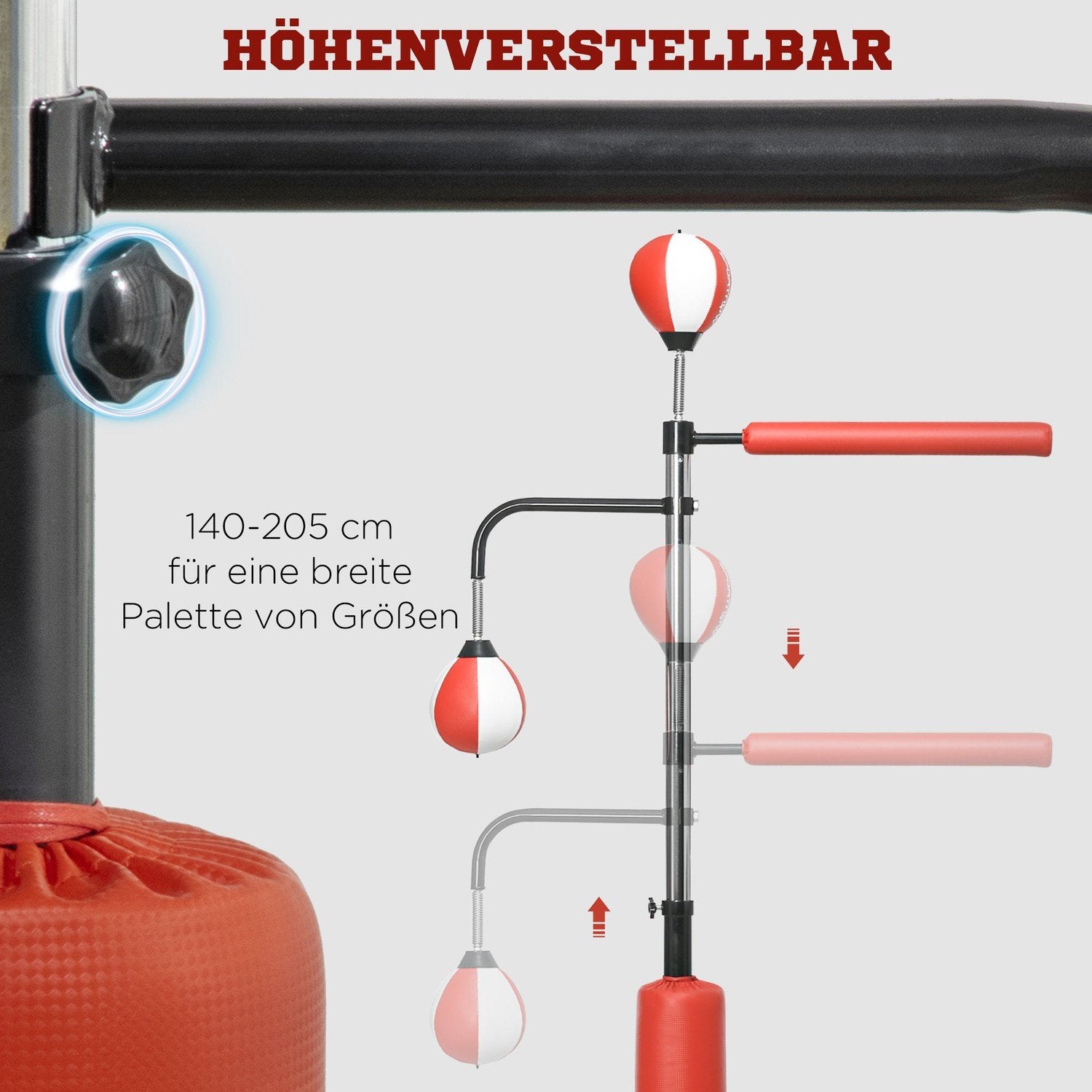 Stativboks Frittstående boksesekk 140-205 cm Høydejusterbar stående boksetrener med 2 hastighetsballer Refleksstang Sugekoppbase for voksne