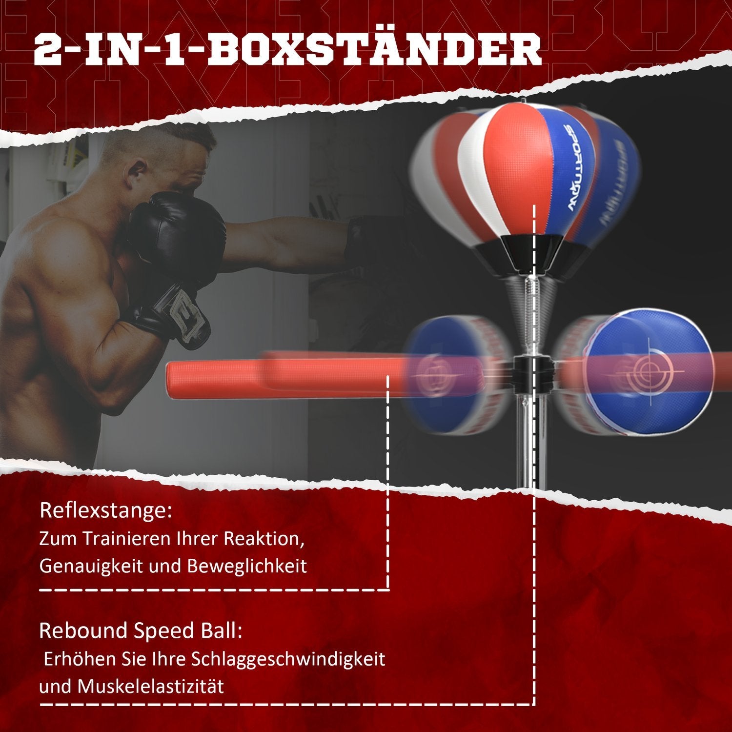 Boxningssäck, Boxningsställning Med Slagboll, Reflexstång, 1,63-2,05 M Höjdjusterbar Stående Boxboll Med Klo, Hdpe, Konstläder