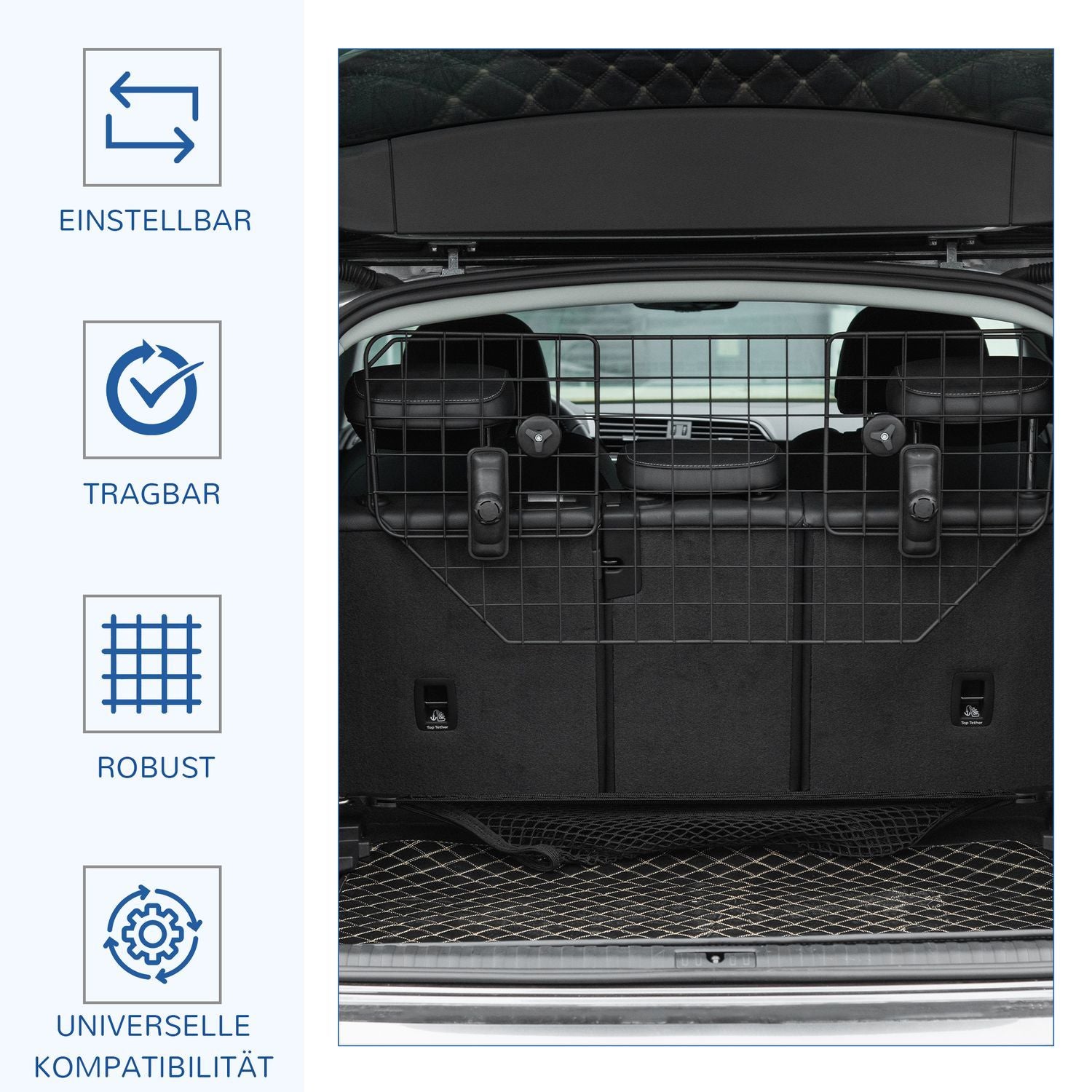 Dog Guard Universal Car Boot Gate, Justerbar Dog Gate Divider, metall svart, (90-120)X40,5 cm