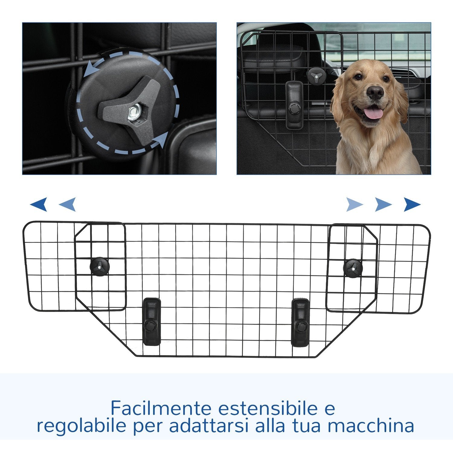 Dog Guard Universal Car Boot Gate, Justerbar Dog Gate Divider, metall svart, (90-120)X40,5 cm