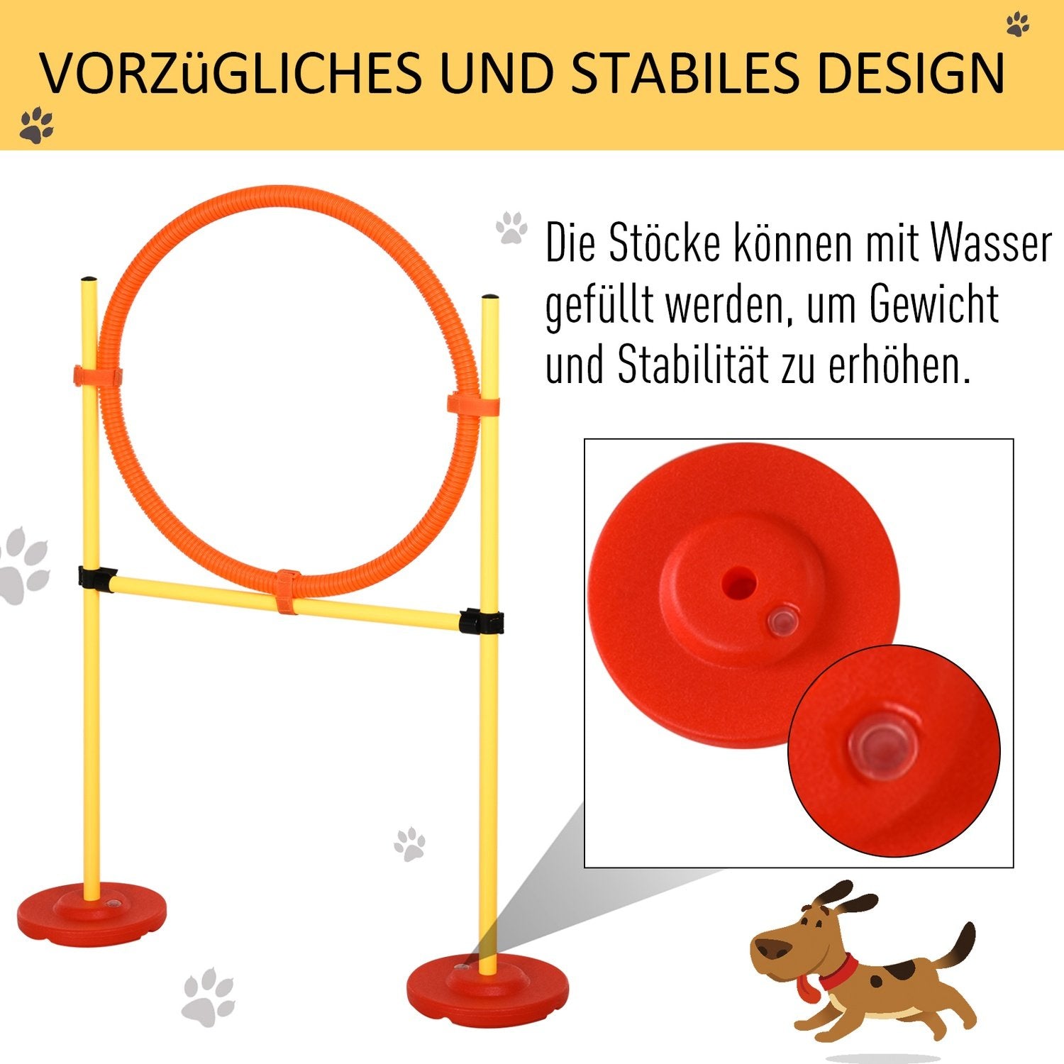 Dog Agility Hekkesett, Hundetreningssett, Hinderløype, Plast, Polyester, Gul, 128 X 23 X 9-100 Cm