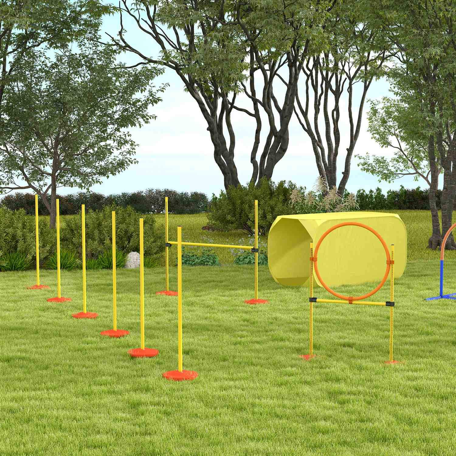 Dog Agility Hekkesett, Hundetreningssett, Hinderløype, Plast, Polyester, Gul, 128 X 23 X 9-100 Cm