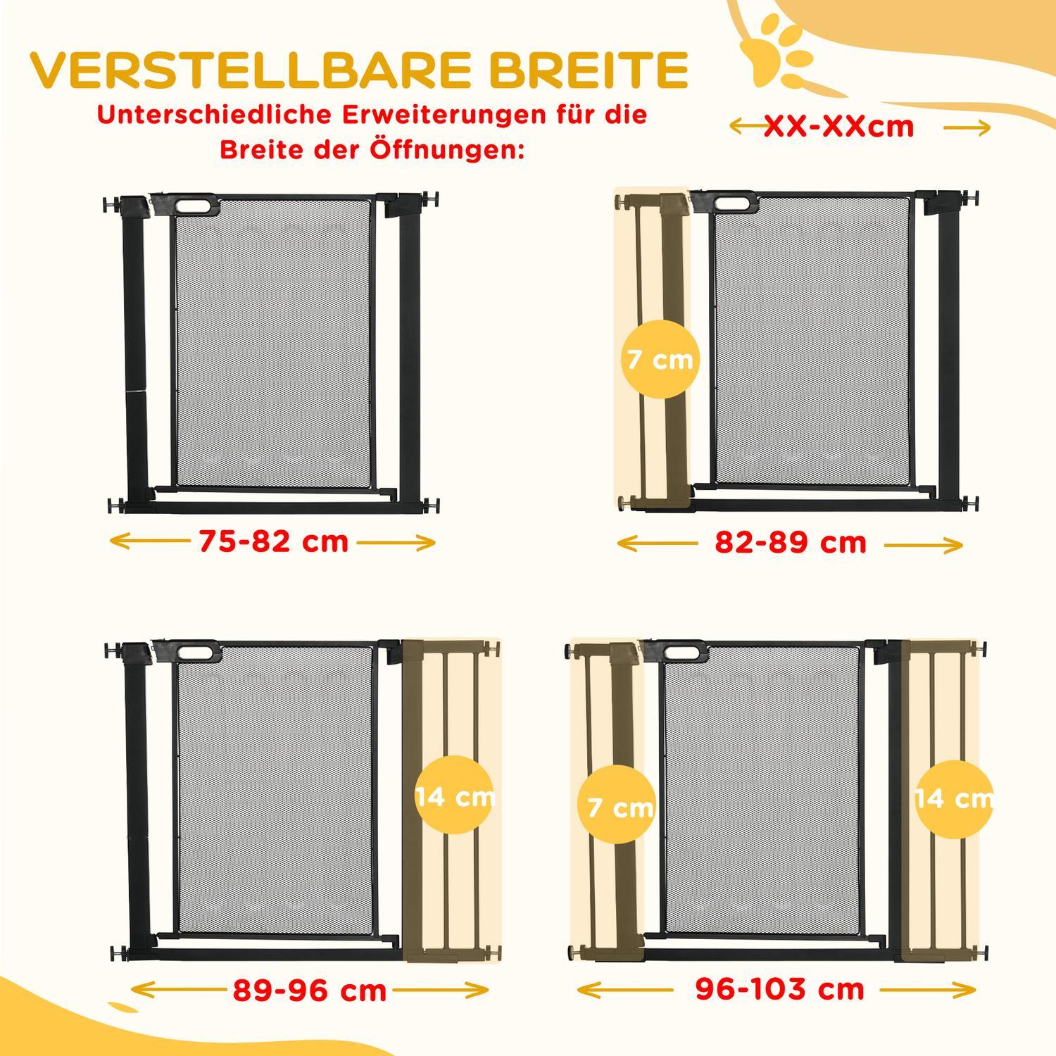 Hundedørvakt, trappeport, hundeport uten boring, 75-103 cm bred lås, autolukking, for barn, katter, stål, svart