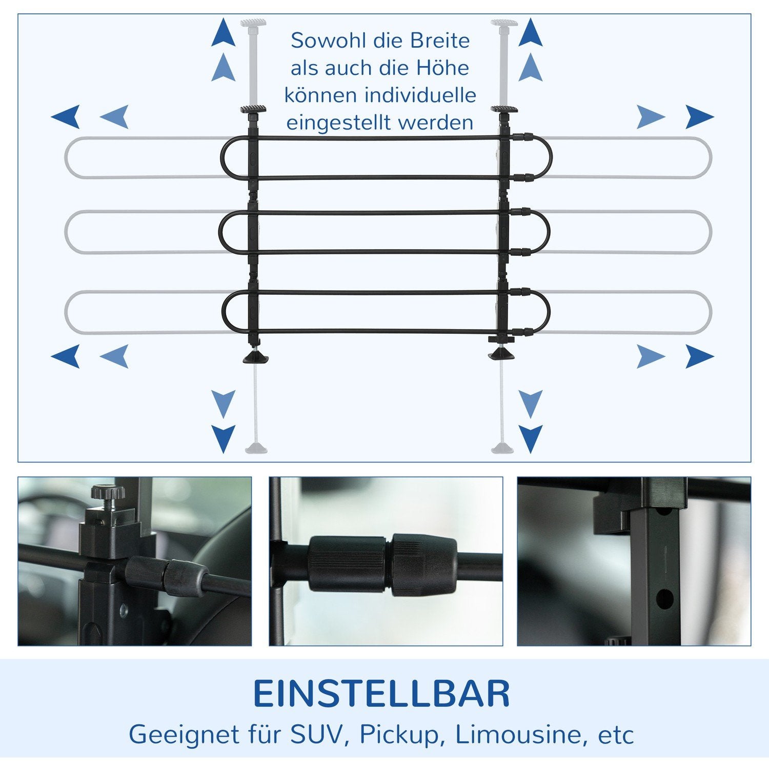 Trunk Divider Justerbar Universal Car Divider Stål 89-150X76-124Cm