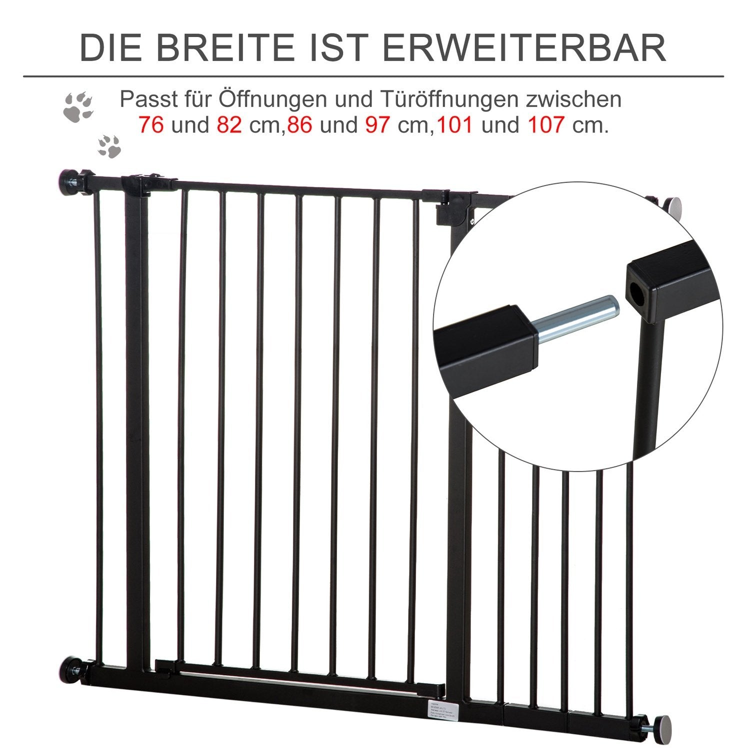 Dør Sikkerhetsport Trappport Ingen borehundsperre Kjæledyrhundportklemme Stål Svart 76-107X76Cm