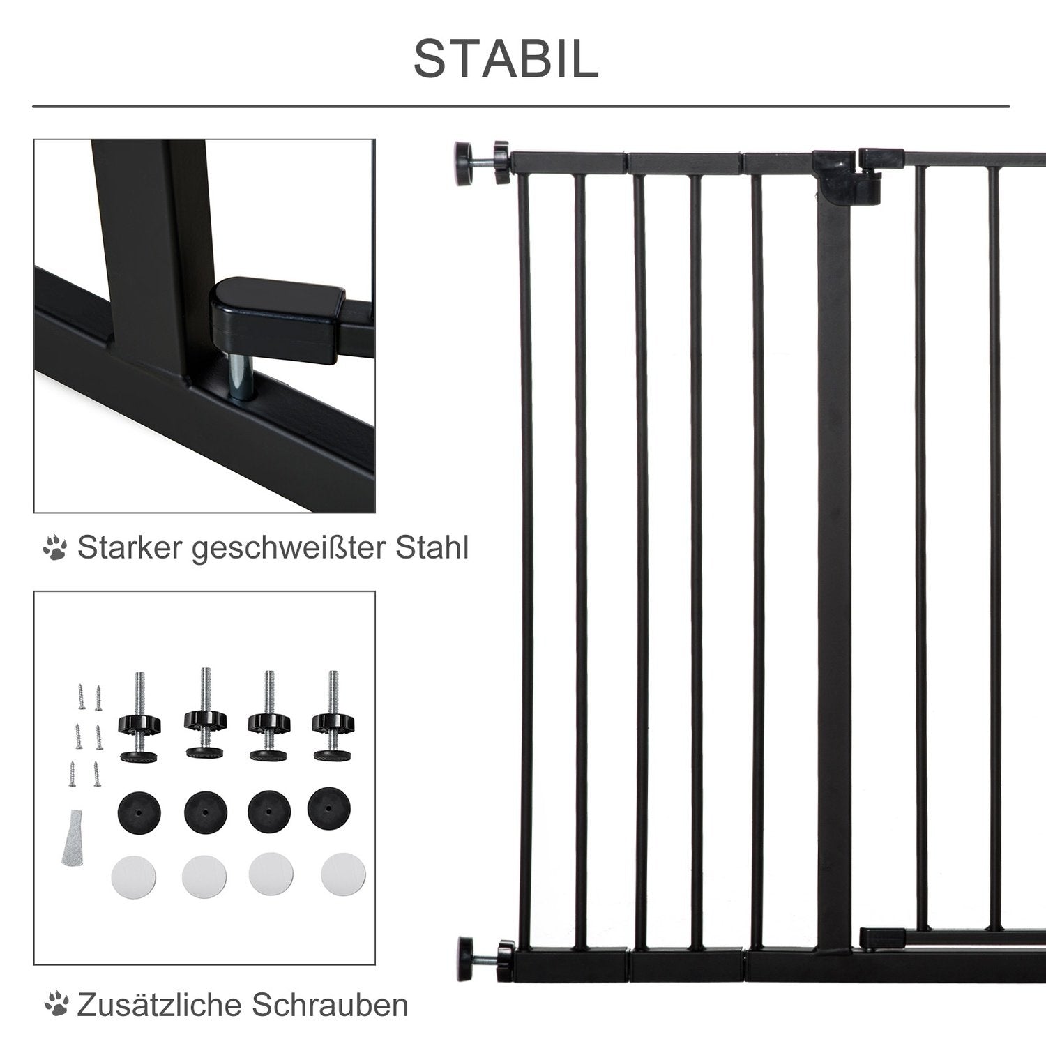 Dør Sikkerhetsport Trappport Ingen borehundsperre Kjæledyrhundportklemme Stål Svart 76-107X76Cm