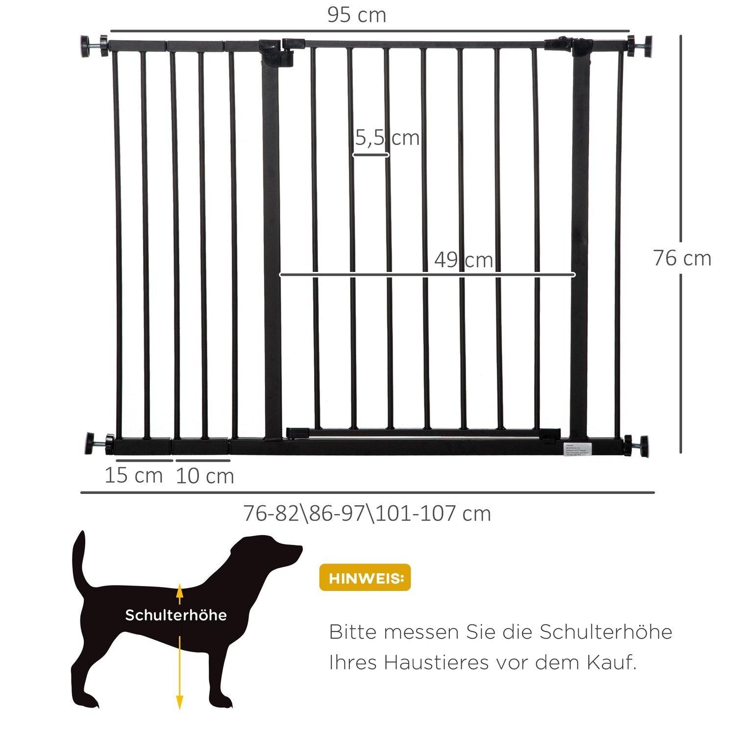 Dør Sikkerhetsport Trappport Ingen borehundsperre Kjæledyrhundportklemme Stål Svart 76-107X76Cm