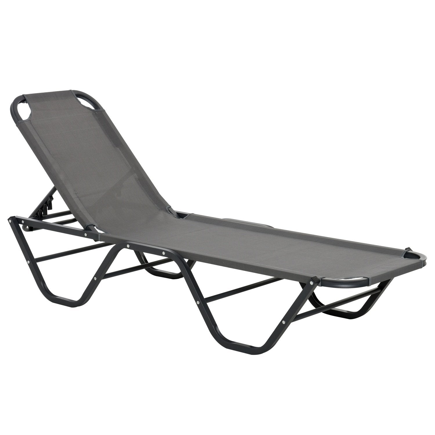 Solstol Strandsäng 5-Vånings Trädgårdssäng I Aluminium Relax Solstol Textline Grå + Svart 163 X 58,5 X 91 Cm