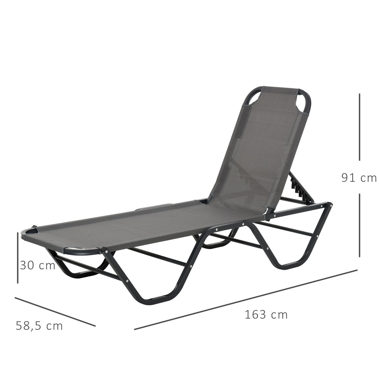 Solstol Strandsäng 5-Vånings Trädgårdssäng I Aluminium Relax Solstol Textline Grå + Svart 163 X 58,5 X 91 Cm