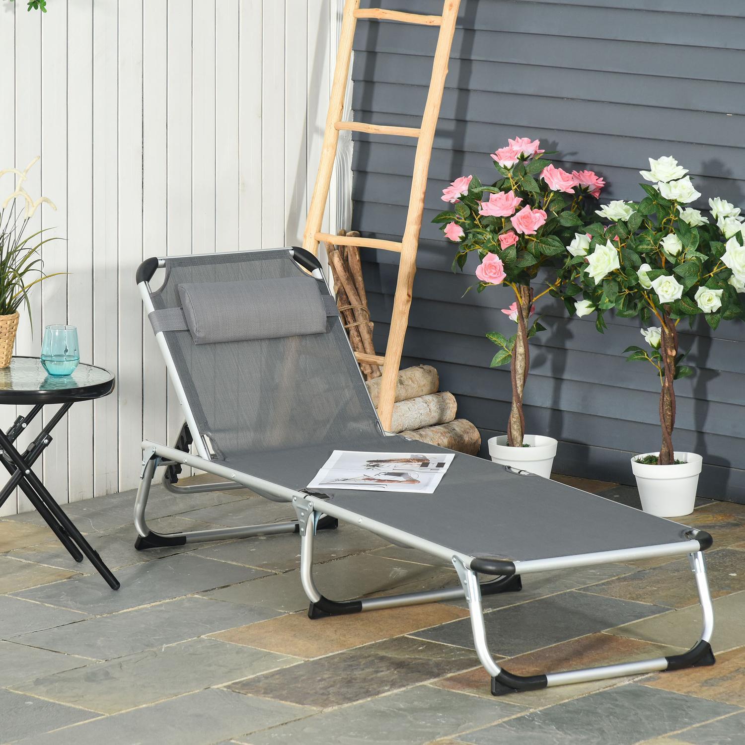 Solseng Hagestol Solseng i aluminiumsstoff Relax stol 5-veis Justerbar Sammenleggbar Ergonomisk Mesh Grå 170 X 60 X 76 Cm