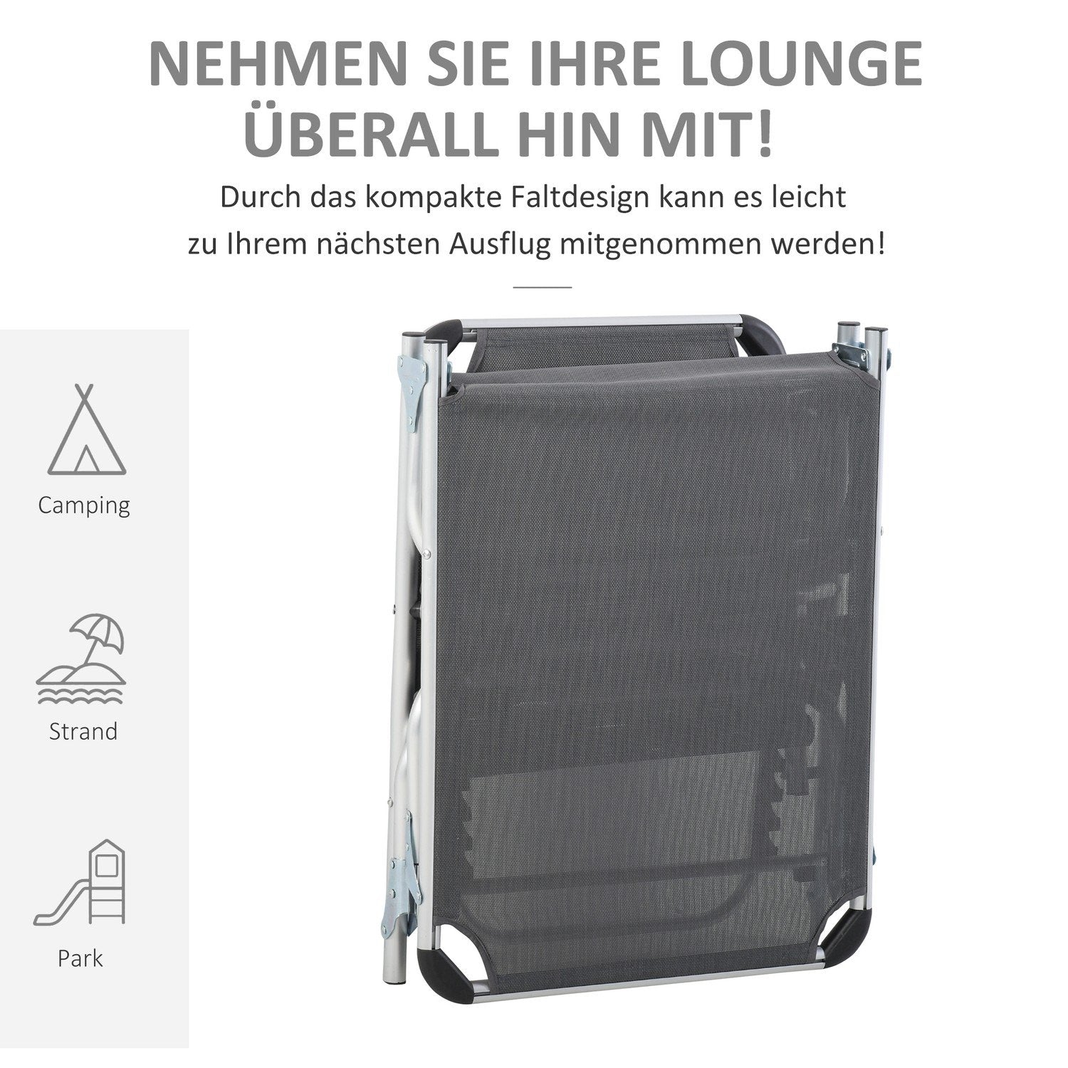 Solseng Hagestol Solseng i aluminiumsstoff Relax stol 5-veis Justerbar Sammenleggbar Ergonomisk Mesh Grå 170 X 60 X 76 Cm