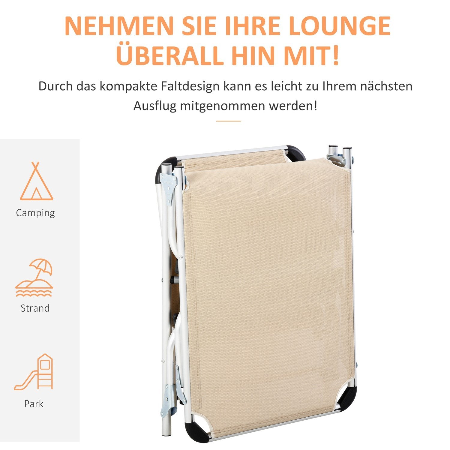 Hageseng i aluminium 5-veis justerbar sammenleggbar ergonomisk mesh beige 170X60X76Cm