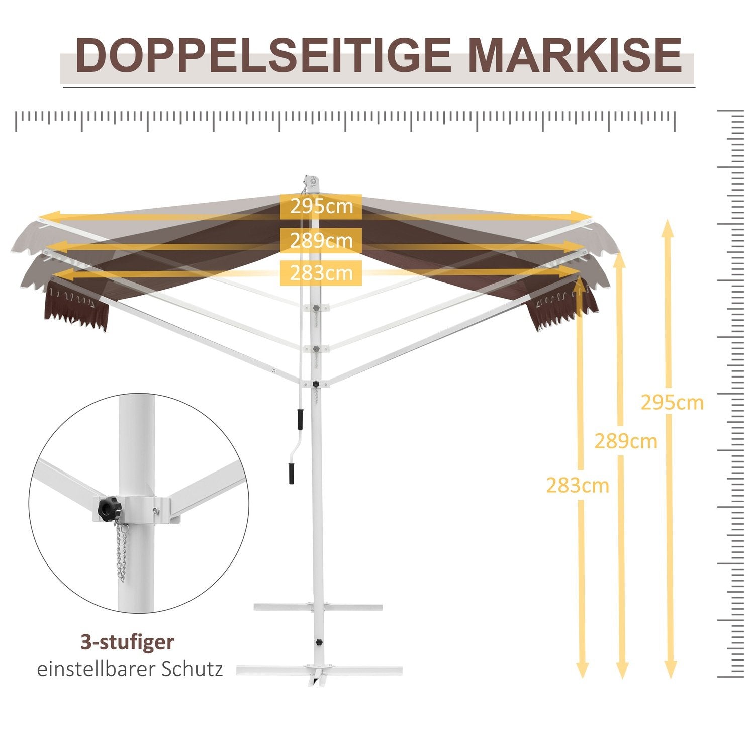 Stående Markis 4,5 X 3,4 M Trädgårdsmarkis Handvev Utdragbar Altantak Justerbar Solskydd Polyester Kaffe