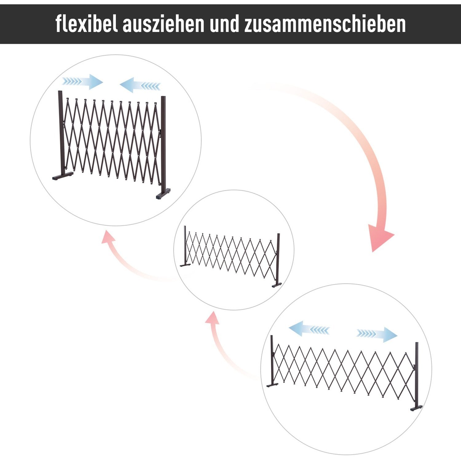 Sakseport, uttrekkbar barriere, 35-300 cm, perfekt for hage, aluminium, brun, H103,5 cm