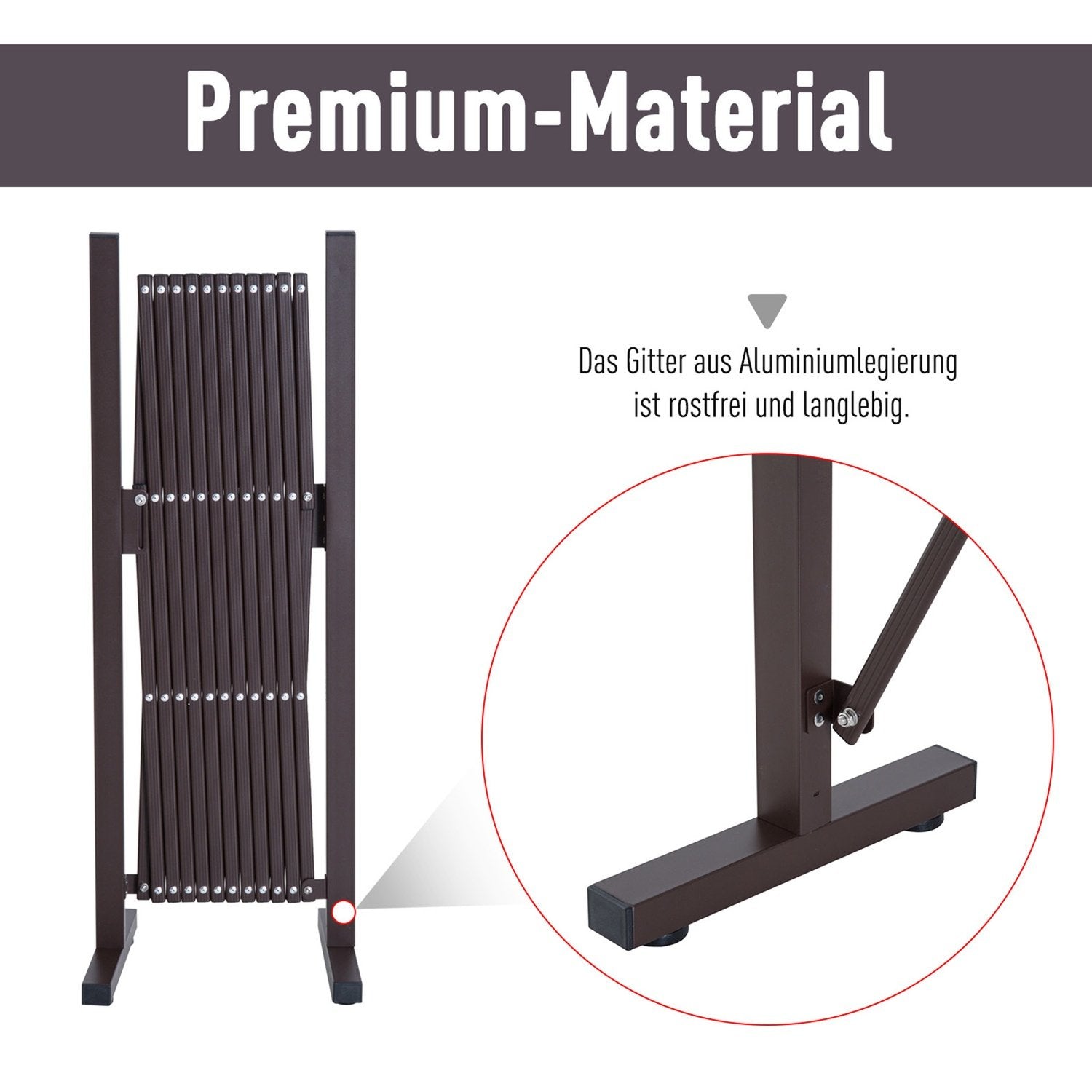 Sakseport, uttrekkbar barriere, 35-300 cm, perfekt for hage, aluminium, brun, H103,5 cm