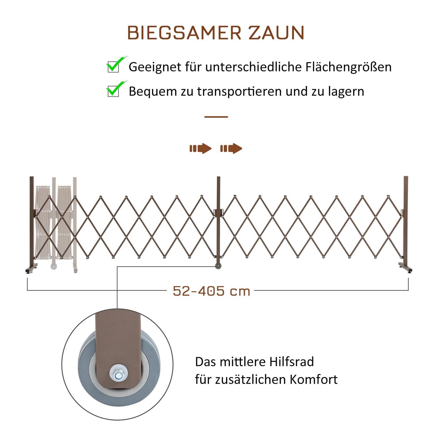 Sakseportbarriere uttrekkbar 52-405 cm hagealuminium brun H103,5 cm