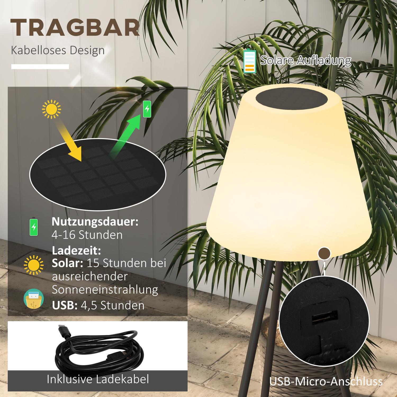 Solar Golvlampa Utomhusgolvlampa Med Ljussensor, Usb Uppladdningsbar Led Solar Lampa För Inomhus, Ip44 Vattentät, Aluminium, Dimbar Varmvit