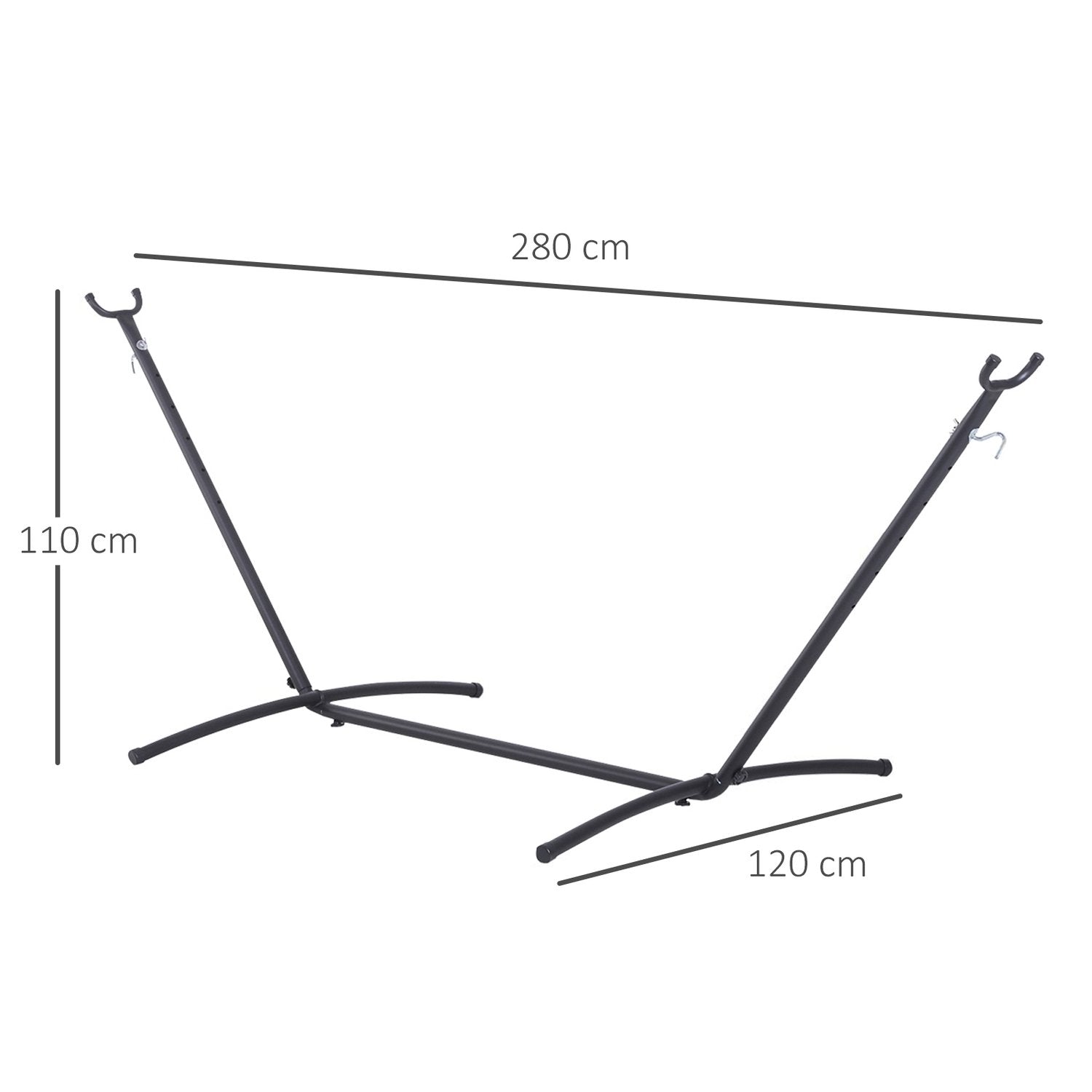 Hengekøyeramme for hengekøye Hengekøyestativ med kroker Hagestrandmetall 280 X 120 X 110 Cm Opptil 120 kg