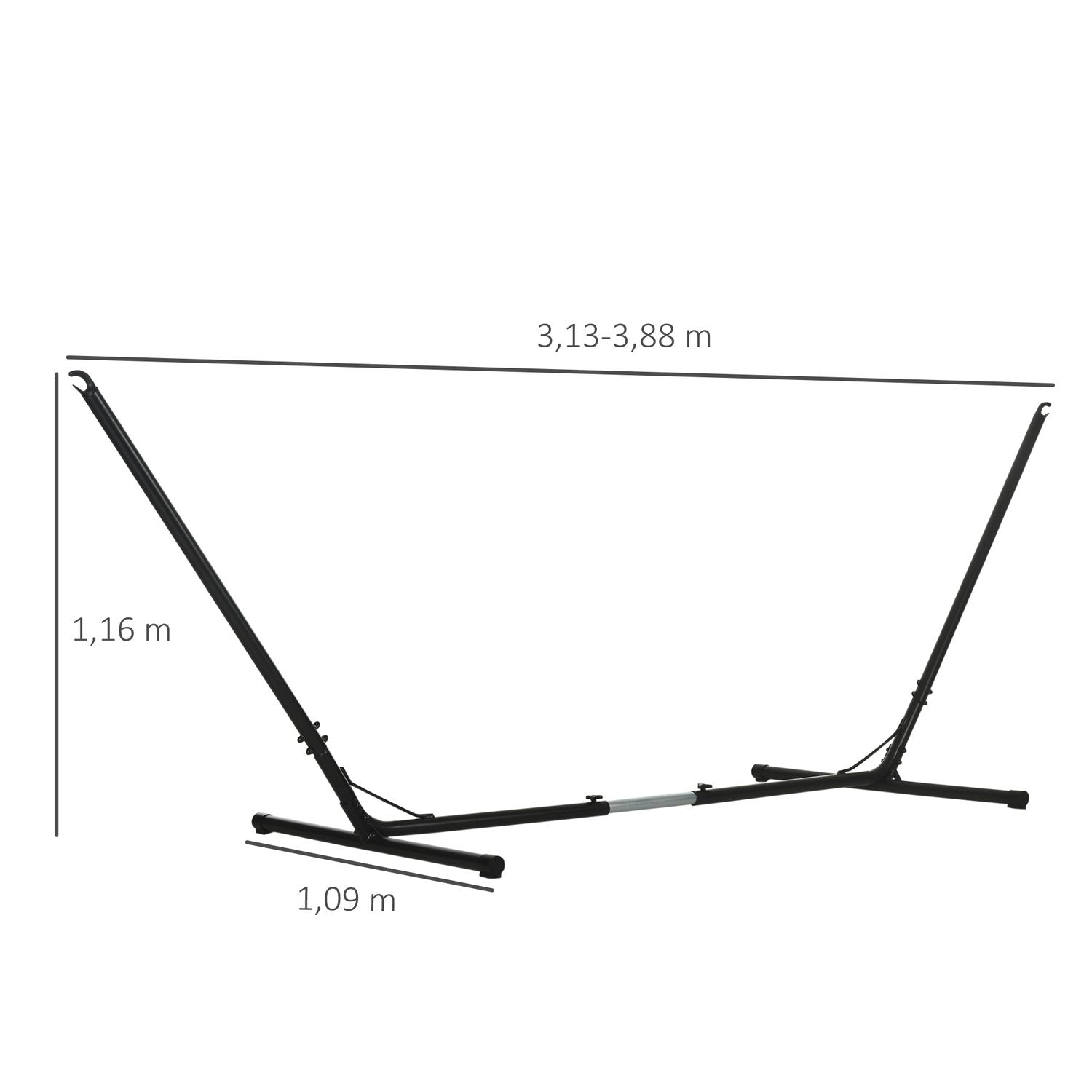 Hengekøyeramme Justerbar hengekøyestativ for hage og strand, metall, opptil 120 kg, (308-380)X108X120Cm