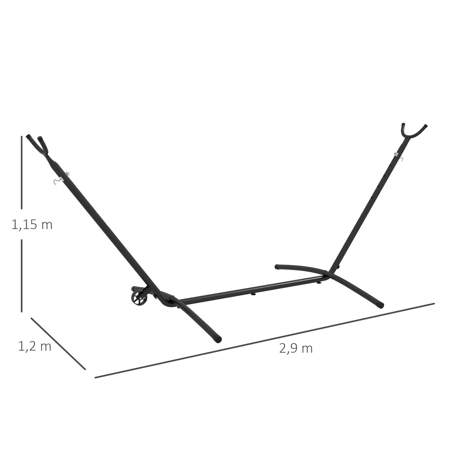 Hengekøyestativ, hengekøyestativ med hjul, hengekøyestativ, med justerbar krok, bæreveske, maksimal belastning 220 kg, stål