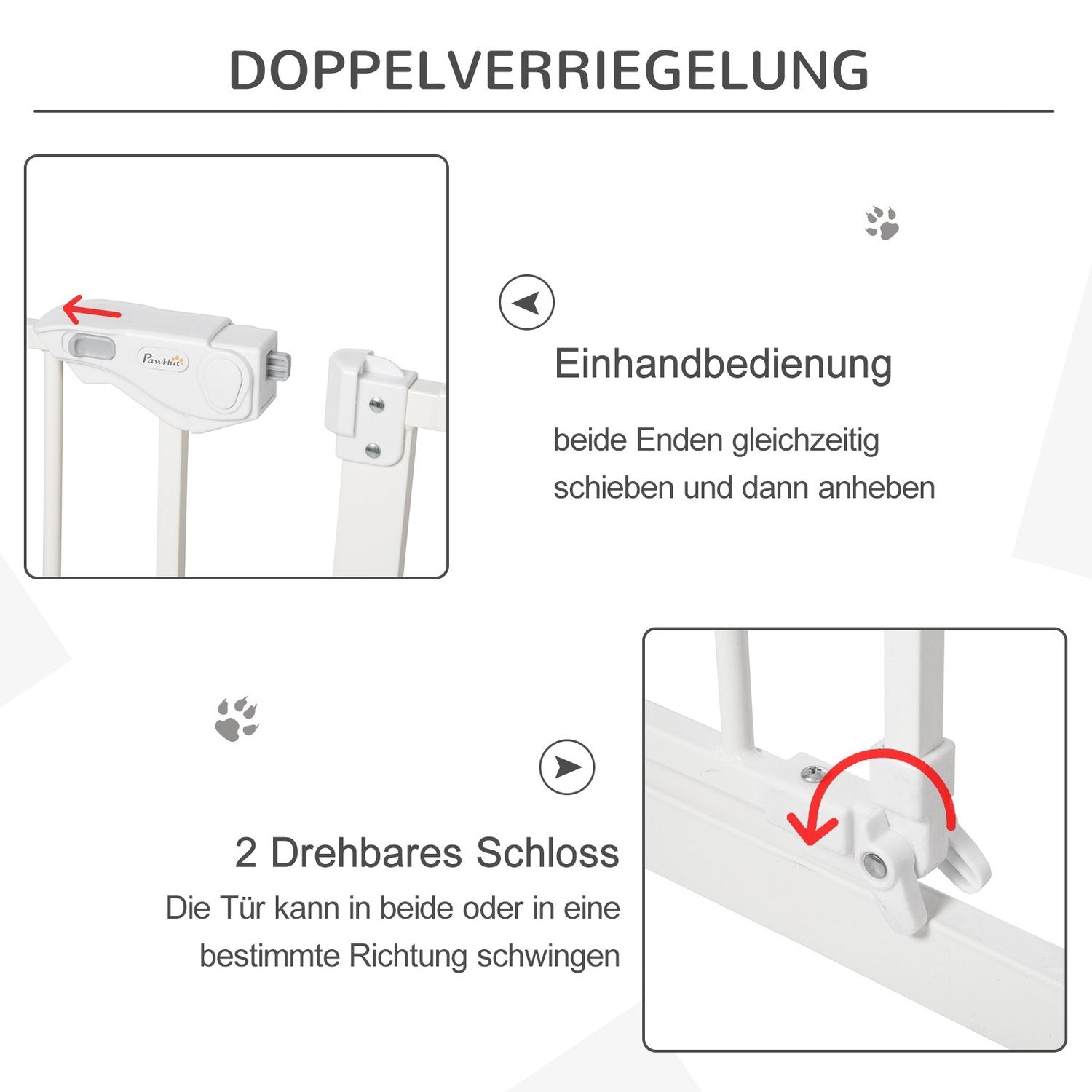 Dörr Säkerhetsgrind Hundspärr Husdjur 74-147,5Cm Hundgrind 3 Förlängningar Trappport Ingen Borrning Metall Vit