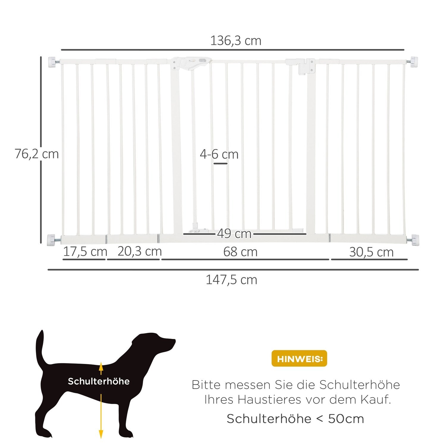 Dörr Säkerhetsgrind Hundspärr Husdjur 74-147,5Cm Hundgrind 3 Förlängningar Trappport Ingen Borrning Metall Vit