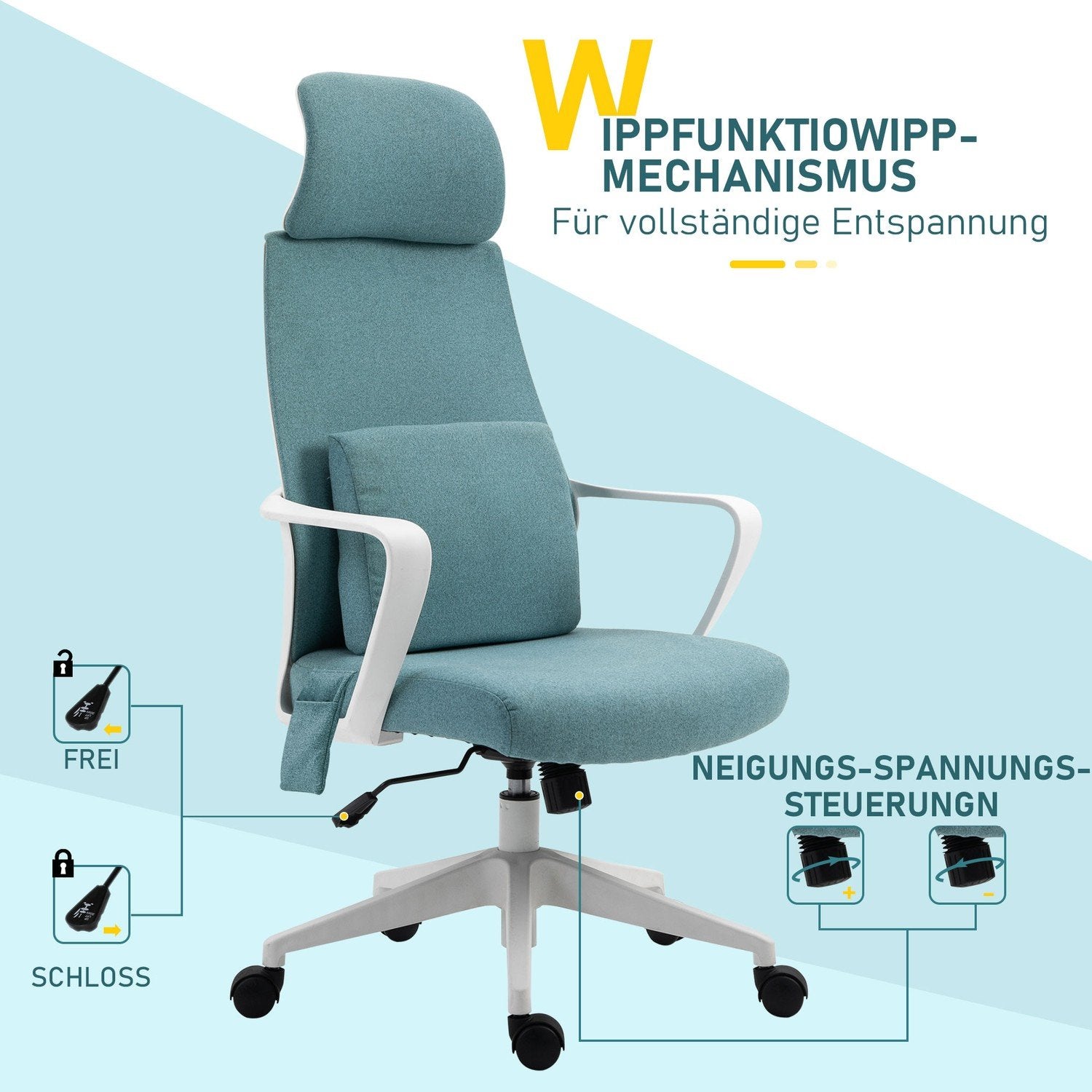 Ergonomic Executive Chair Höjdjusterbar, Massagefunktion, Gaming Stol, Nylon, Blå, 62X60X114-122Cm