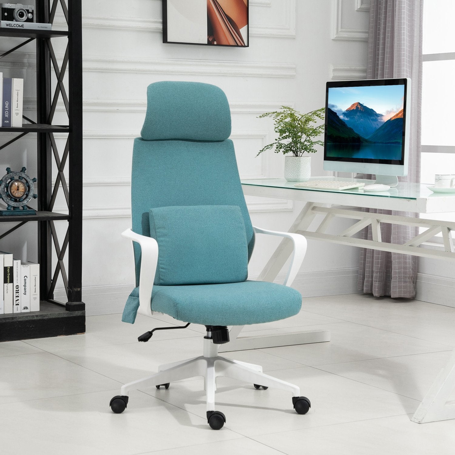 Ergonomic Executive Chair Höjdjusterbar, Massagefunktion, Gaming Stol, Nylon, Blå, 62X60X114-122Cm