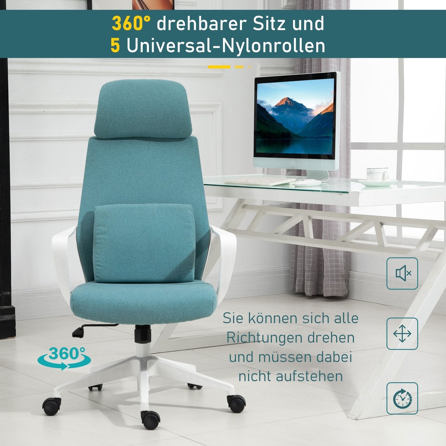 Ergonomic Executive Chair Höjdjusterbar, Massagefunktion, Gaming Stol, Nylon, Blå, 62X60X114-122Cm