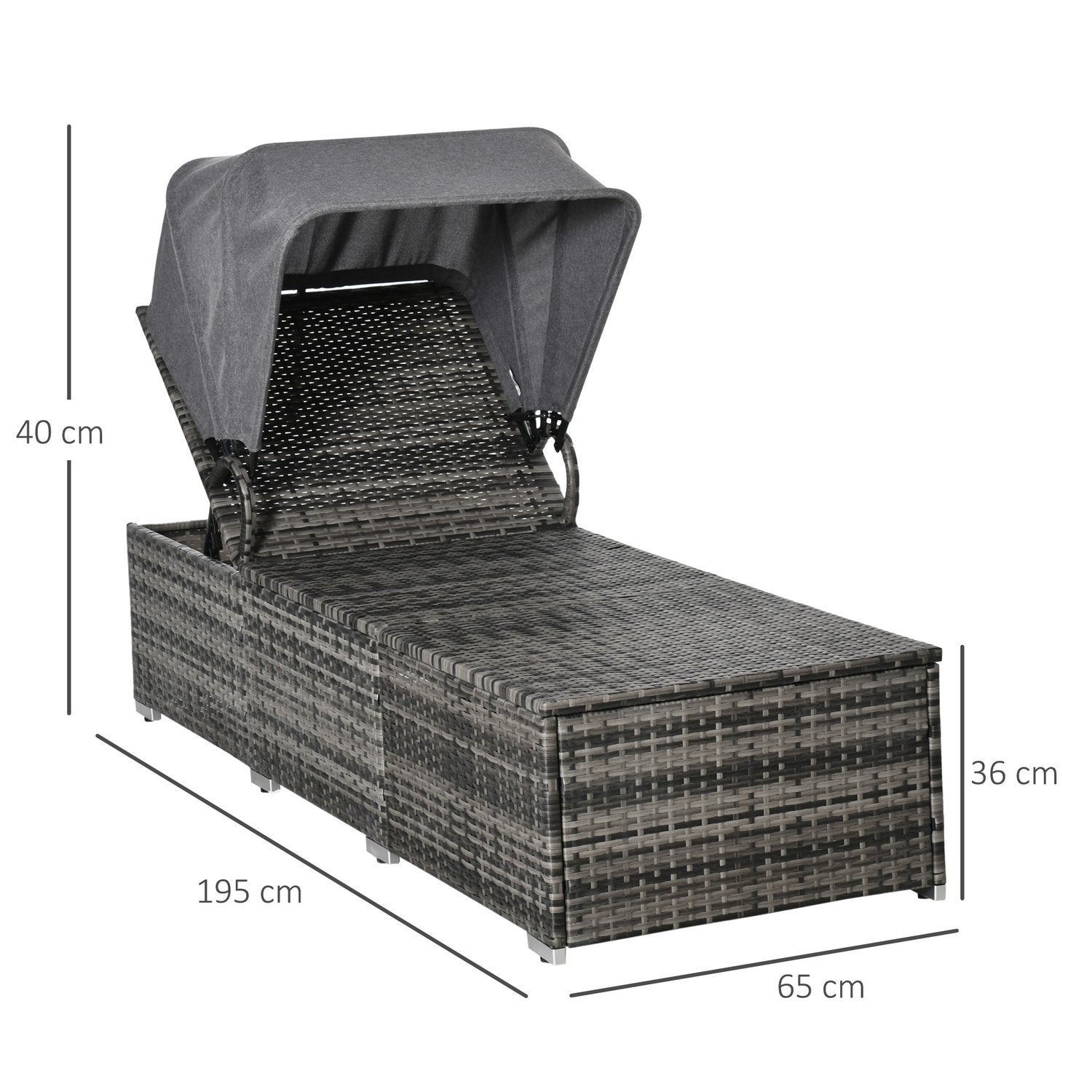 Solstol I Polyrattan Med Soltak Justerbar Trädgårdsstol Rotting Solstol Med Kudde Grå 195 X 65 X 40 Cm