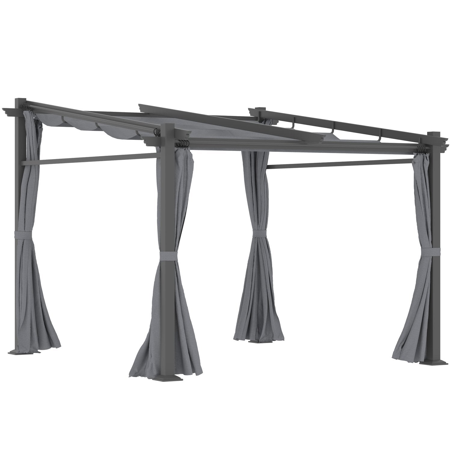 Pergola 2,97X2,95M vannavstøtende lysthus med solskjerm og sidepaneler, polyester, mørkegrå